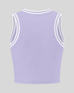 Back view of the TrackLine Rally Tank in Lavender with White featuring perforated panel detailing