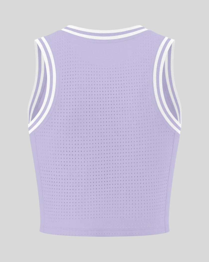 Back view of the TrackLine Rally Tank in Lavender with White featuring perforated panel detailing