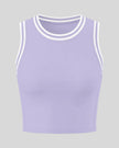 Front view of the TrackLine Rally Tank Top in Lavender with White