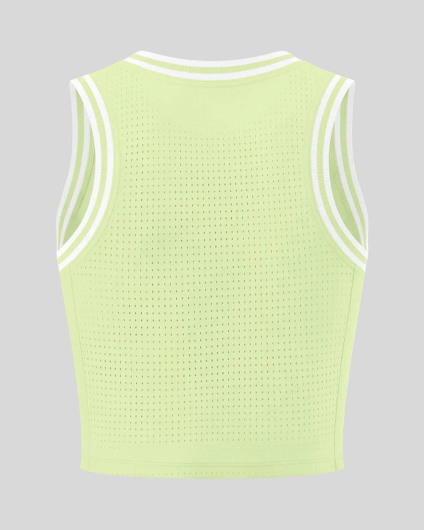 Back view of the TrackLine Rally Tank in Light Green with White featuring perforated panel detailing