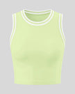 Front view of the TrackLine Rally Tank Top in Light Green with White