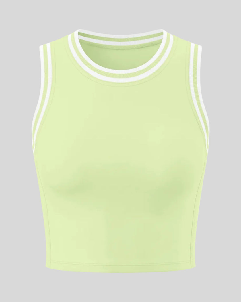 Front view of the TrackLine Rally Tank Top in Light Green with White