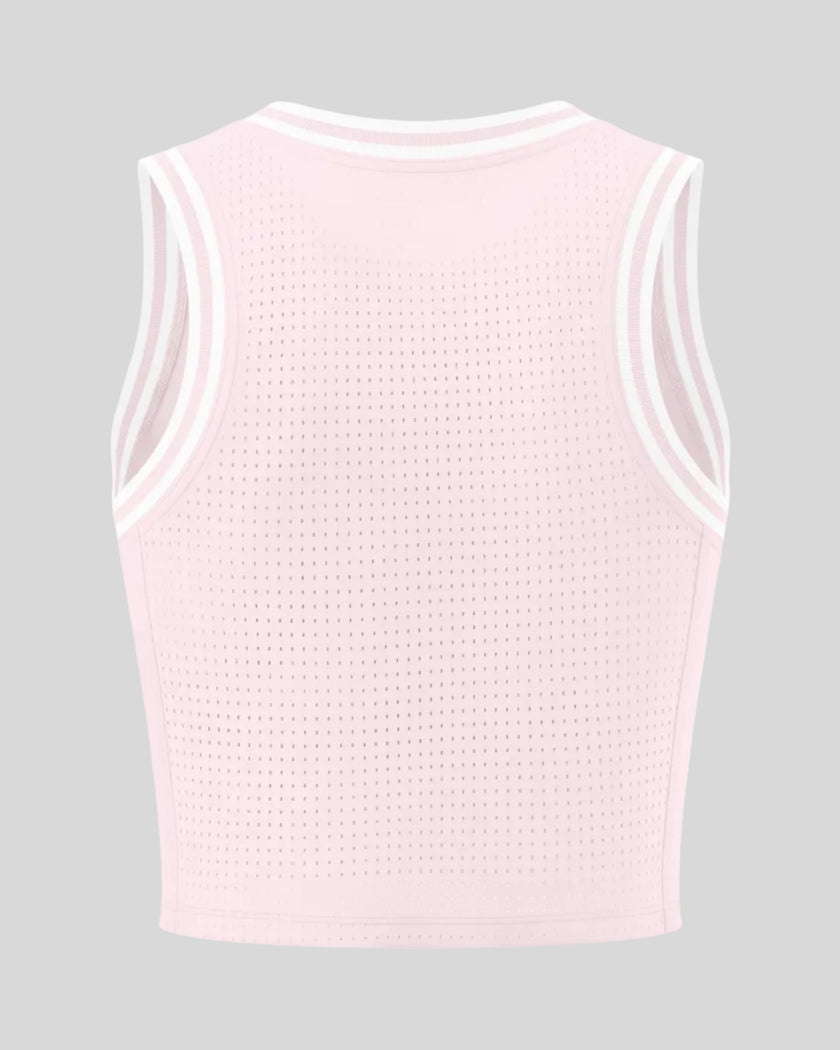 Back view of the TrackLine Rally Tank in Light Pink with White featuring perforated panel detailing