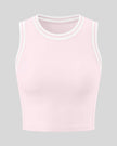 Front view of the TrackLine Rally Tank Top in Light Pink with White