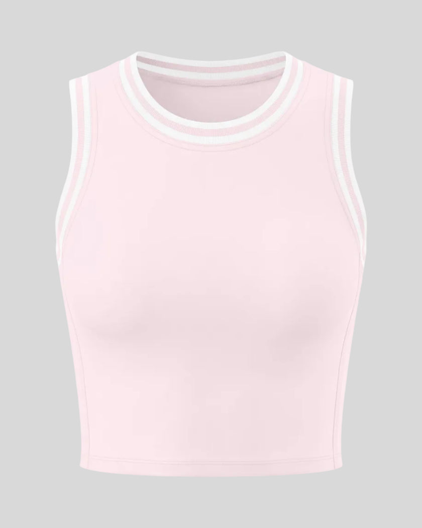 Front view of the TrackLine Rally Tank Top in Light Pink with White