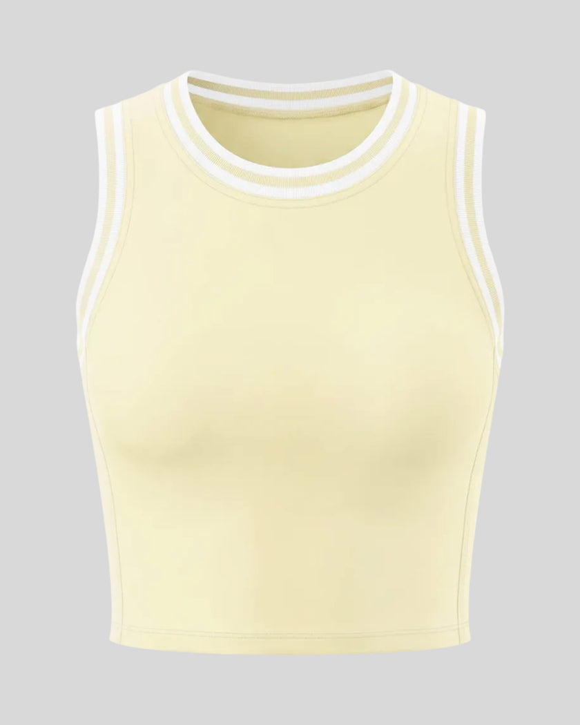 Front view of the TrackLine Rally Tank Top in Light Yellow with White