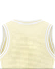 Back neckline detail of the TrackLine Rally Tank in Light Yellow with White