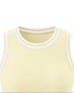 Front neckline detail of the TrackLine Rally Tank in Light Yellow with White