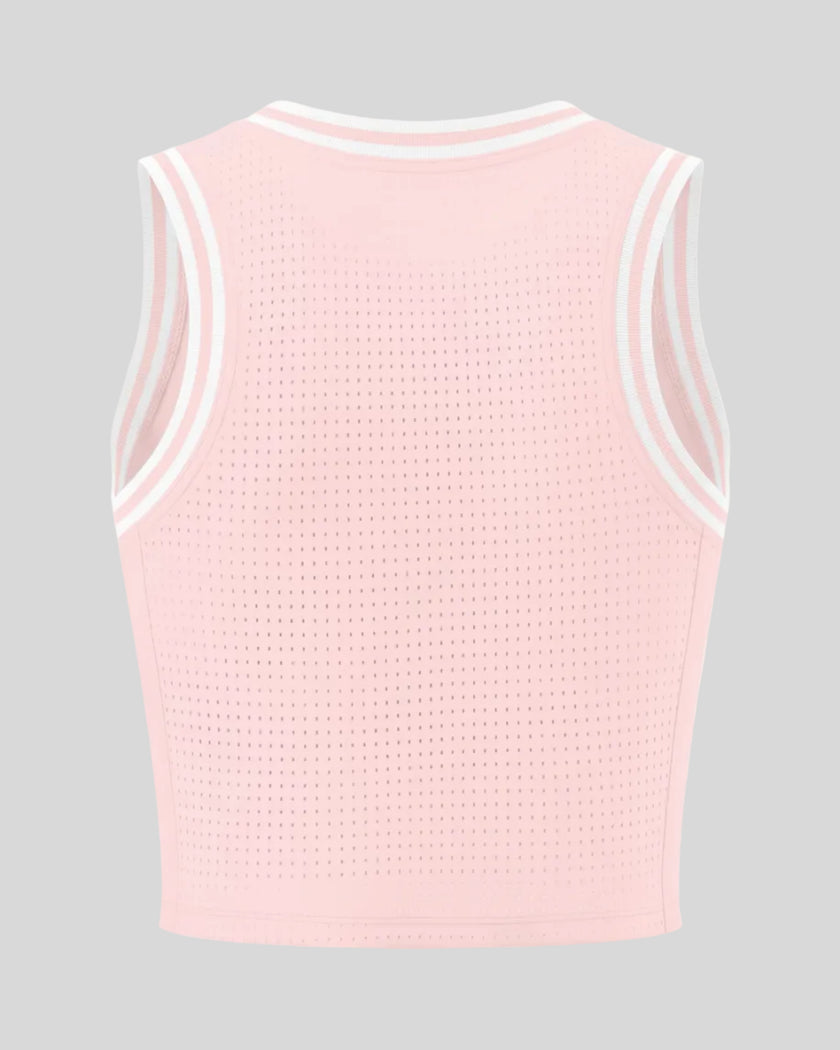 Back view of the TrackLine Rally Tank in Pink with White featuring perforated panel detailing