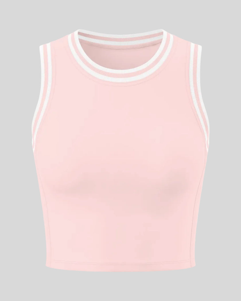 Front view of the TrackLine Rally Tank Top in Pink with White