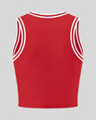 Back view of the TrackLine Rally Tank in Red with White featuring perforated panel detailing
