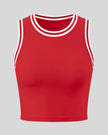 Front view of the TrackLine Rally Tank Top in Red with White