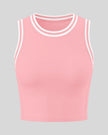 Front view of the TrackLine Rally Tank Top in Rose Pink with White