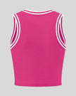 Back view of the TrackLine Rally Tank in Rose Red with White featuring perforated panel detailing