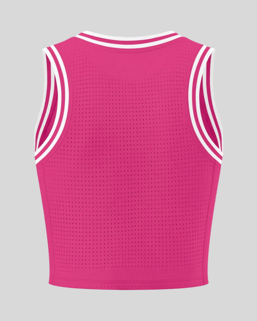 Back view of the TrackLine Rally Tank in Rose Red with White featuring perforated panel detailing