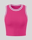 Front view of the TrackLine Rally Tank Top in Rose Red with White