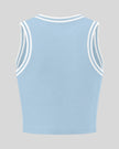 Back view of the TrackLine Rally Tank in Sky Blue with White featuring perforated panel detailing