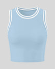 Front view of the TrackLine Rally Tank Top in Sky Blue with White