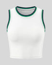 Front view of the TrackLine Rally Tank Top in White with Green