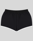 TrackLine Retro Shorts in Black with White contrast binding back view