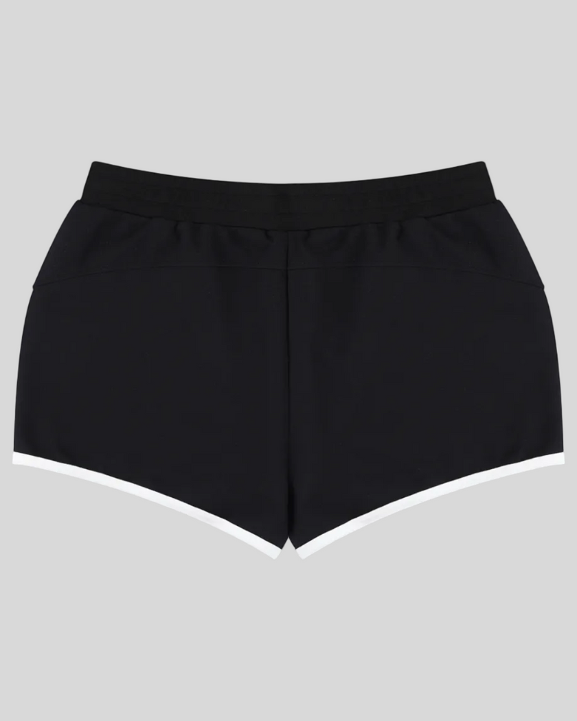 TrackLine Retro Shorts in Black with White contrast binding back view