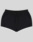 TrackLine Retro Shorts in Black with White contrast binding front view