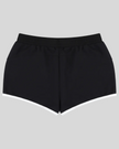 Athlesi TrackLine Retro Shorts in black and white back view with sporty retro silhouette