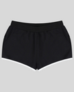 Athlesi TrackLine Retro Shorts in black and white front view with retro athletic trim