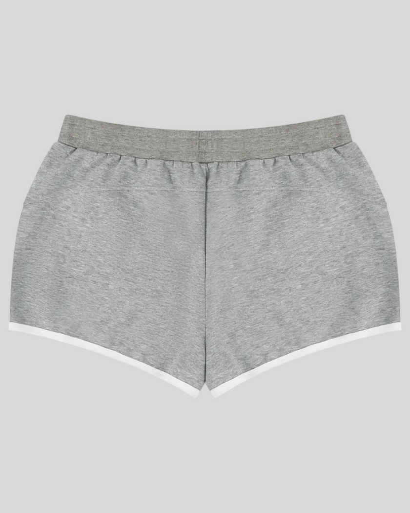 TrackLine Retro Shorts in Flower Gray with White contrast binding back view
