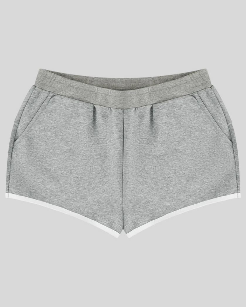 TrackLine Retro Shorts in Flower Gray with White contrast binding front view