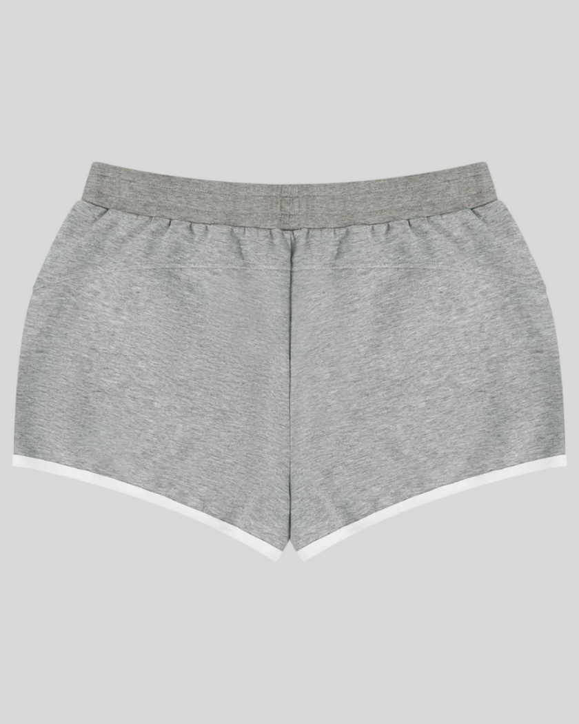 Athlesi TrackLine Retro Shorts in flower gray and white back view with sporty retro silhouette
