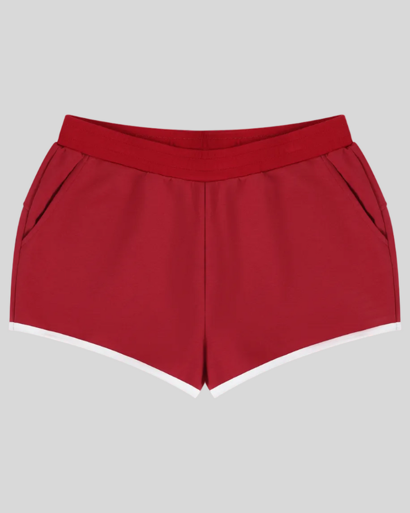 TrackLine Retro Shorts in Red with White contrast binding front view