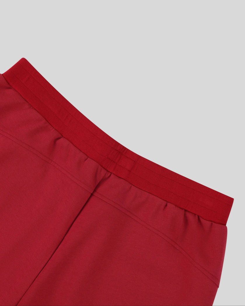Back waistband detail of the Athlesi TrackLine Retro Shorts in red and white