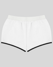 Athlesi TrackLine Retro Shorts in white and black back view with sporty retro silhouette