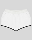 Athlesi TrackLine Retro Shorts in white and black front view with retro athletic trim