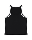 Athlesi TrackLine Retro Tank in black and white, flatlay back view with racerback-inspired sporty silhouette