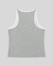 Athlesi TrackLine Retro Tank in gray and white, flatlay back view with racerback-inspired sporty silhouette