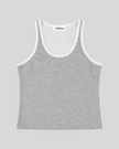 Athlesi TrackLine Retro Tank in flower gray and white, flatlay front view with retro athletic contrast trim