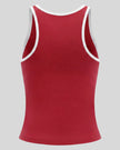 Athlesi TrackLine Retro Tank in red and white, 3D back view with racerback-inspired sporty silhouette
