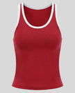 Athlesi TrackLine Retro Tank in red and white, 3D front view with retro athletic contrast trim