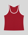 Athlesi TrackLine Retro Tank in red and white, flatlay front view with retro athletic contrast trim
