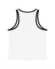 Athlesi TrackLine Retro Tank in white and black, flatlay back view with racerback-inspired sporty silhouette