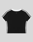 Back view of the Athlesi TrackLine Retro V-Neck Tee in black shown in flatlay product view