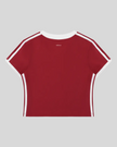 Back view of the Athlesi TrackLine Retro V-Neck Tee in red shown in flatlay product view