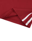 Bottom hem detail closeup of the Athlesi TrackLine Retro V-Neck Tee in red