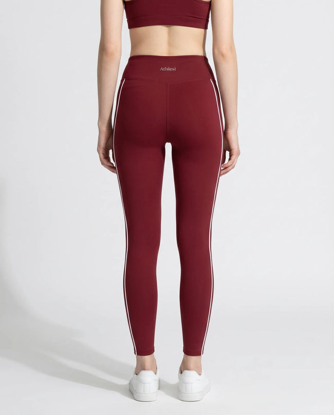 Back view of the TrackLine Riviera Leggings in wine red