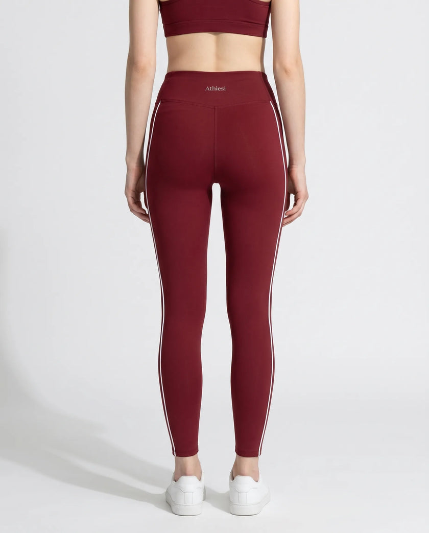Back view of the TrackLine Riviera Leggings in wine red
