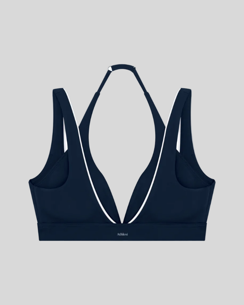 TrackLine Riviera Sports Bra in navy blue back view