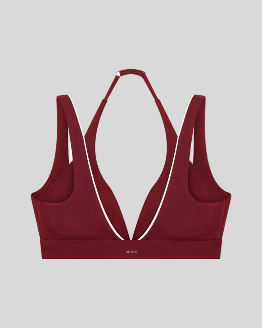 TrackLine Riviera Sports Bra in wine red back view