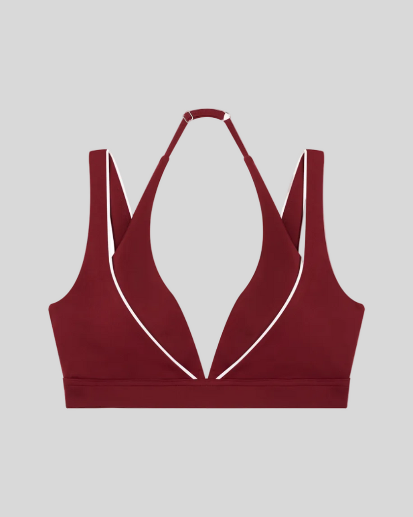 TrackLine Riviera Sports Bra in wine red front view